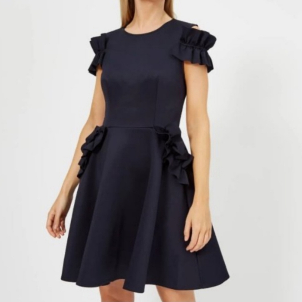 Ted Baker London Navy Ruffle Sleeve Mini Dress